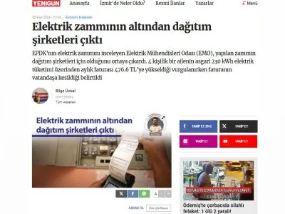 ELEKTRİK ZAMMININ ALTINDAN DAĞITIM ŞİRKETLERİ ÇIKTI (GAZETEYENİGUN.COM.TR)