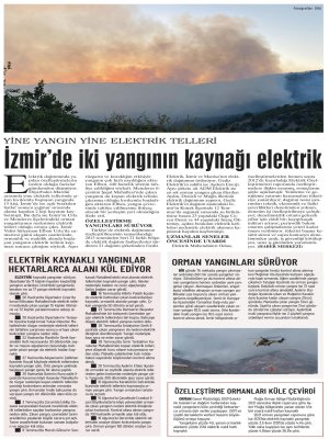 İZMİRDEKİ İKİ YANGININ KAYNAĞI ELEKTRİK (GÜNLÜK EVRENSEL)