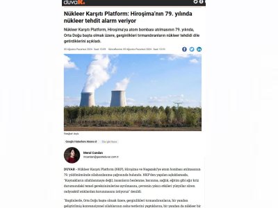 NÜKLEER KARŞITI PLATFORM: HİROŞİMANIN 79. YILINDA NÜKLEER TEHDİT ALARM VERİYOR (GAZETEDUVAR.COM.TR)