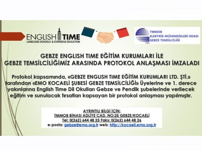 GEBZE ENGLISH TIME EĞİTİM KURUMLARI İLE GEBZE TEMSİLCİLİĞİMİZ ARASINDA PROTOKOL ANLAŞMASI İMZALADI