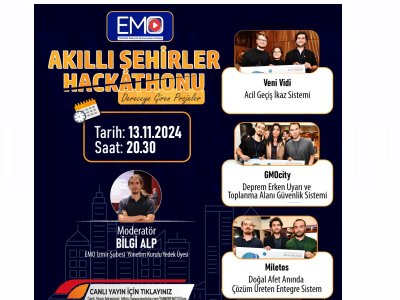 <B>EMO TV</B>: AKILLI ŞEHİRLER <B>HACKATHON</B> <BR>
<B>DERECEYE GİREN PROJELER</B>
