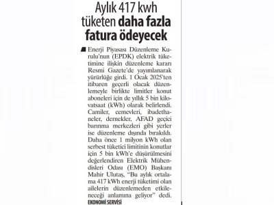 AYLIK 417 KWH TÜKETEN DAHA FAZLA FATURA ÖDEYECEK (KARAR)