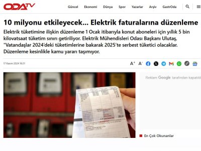 10 MİLYONU ETKİLEYECEK... ELEKTRİK FATURALARINA DÜZENLEME (ODATV.COM)