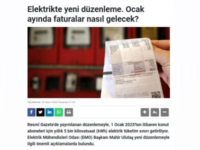 ELEKTRİKTE YENİ DÜZENLEME. OCAK AYINDA FATURALAR NASIL GELECEK? (HALKTV.COM.TR)