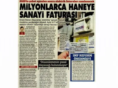 MİLYONLARCA HANEYE SANAYİ FATURASI (SÖZCÜ)