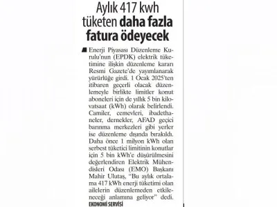 AYLIK 417 KWH TÜKETEN DAHA FAZLA FATURA ÖDEYECEK (KARAR)