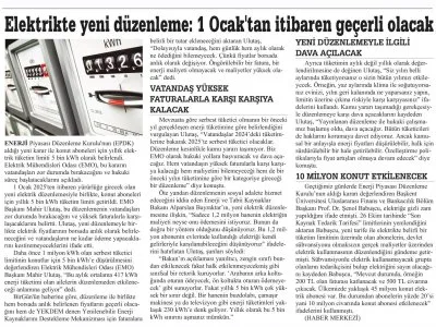 ELEKTRİKTE YENİ DÜZENLEME: 1 OCAK`TAN İTİBAREN GEÇERLİ OLACAK (GÜNEYDOĞU EKSPRES)