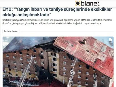 EMO: YANGIN İHBARI VE TAHLİYE SÜREÇLERİNDE EKSİKLİKLER OLDUĞU ANLAŞILMAKTADIR (BİANET.ORG, 22.01.2025)