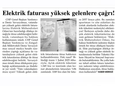 ELEKTRİK FATURASI YÜKSEK GELENLERE ÇAĞRI! (YENİ MESAJ GAZETESİ, 23.02.2025)