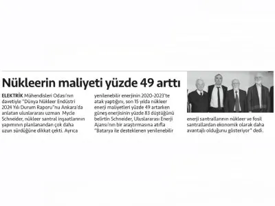 NÜKLEERİN MALİYETİ YÜZDE 49 ARTTI (CUMHURİYET GAZETESİ, 15.02.2025)