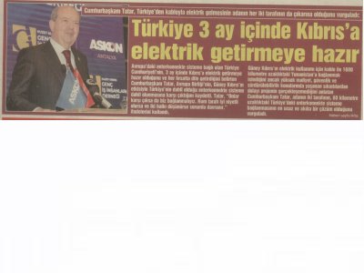 TÜRKİYE 3 AY İÇİNDE KIBRIS`A ELEKTRİK GETİRMEYE HAZIR