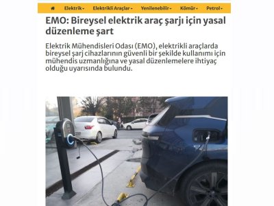 EMO: BİREYSEL ELEKTRİK ARAÇ ŞARJI İÇİN YASAL DÜZENLEME ŞART (ENERJİGUNLUGU.NET, 13.03.2025)