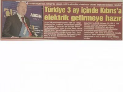 TÜRKİYE 3 AY İÇİNDE KIBRIS`A ELEKTRİK GETİRMEYE HAZIR
