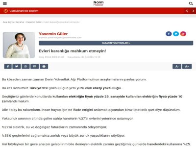 EVLERİ KARANLIĞA MAHKUM ETMEYİN! (NORMHABER.COM, 09.04.2025)
