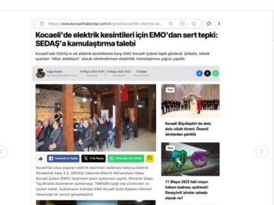 KOCAELİ HABERDAR.COM : KOCAELİ`DE ELEKTRİK KESİNTİLERİ İÇİN EMO`DAN SERT TEPKİ: SEDAŞ`A KAMULAŞTIRMA TALEBİ
