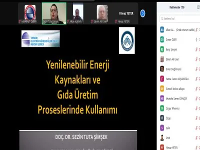ŞUBEMİZDE DOÇ. DR. SEZİN TUTA ŞİMŞEKİN SUNUMUYLA YENİLENEBİLİR ENERJİ KAYNAKLARI VE GIDA ÜRETİM PROSESLERİNDE KULLANIMI KONULU WEBİNAR ETKİNLİĞİ GERÇEKLEŞTİRİLDİ.