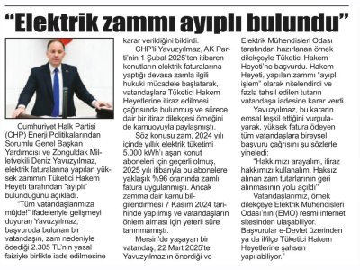 ELEKTRİK ZAMMI AYIPLI BULUNDU (ÇINAR GAZETESİ, 06.06.2025)