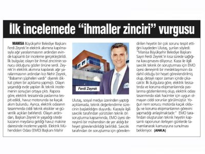 İLK İNCELEMEDE `İHMALLER ZİNCİRİ` VURGUSU (TÜRKİYE`DE YENİ ÇAĞ GAZETESİ, 09.06.2025)