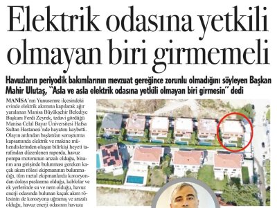 ELEKTRİK ODASINA YETKİLİ OLMAYAN BİRİ GİRMEMELİ (İLKSES GAZETESİ, 14.06.2025)