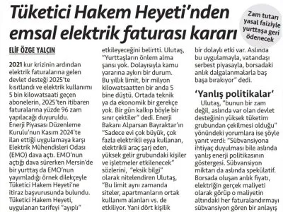 ELEKTRİK FATURASINDA EMSAL KARAR ÇIKTI (CUMHURİYET GAZETESİ, 05.06.2025)