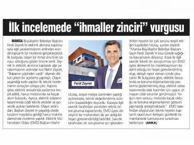 İLK İNCELEMEDE `İHMALLER ZİNCİRİ` VURGUSU (TÜRKİYE`DE YENİ ÇAĞ GAZETESİ, 09.06.2025)
