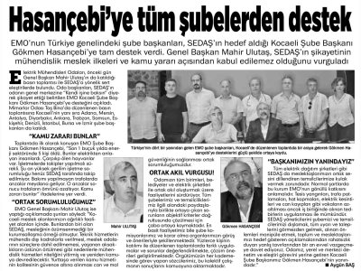 HASANÇEBİ`YE TÜM ŞUBELERDEN DESTEK (KOCAELİ GAZETESİ, 07.07.2025)