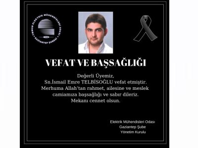 ODAMIZ 53055  SİCİL NOLU ÜYESİ İSMAİL EMRE TELBİSOĞLU VEFAT ETMİŞTİR.