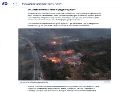 ORMAN YANGINLARI: ENERJİ HATLARI ALARM MI VERİYOR? (DW.COM, 04.07.2025)