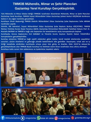 TMMOB MÜHENDİS, MİMAR VE ŞEHİR PLANCILARI 
GAZİANTEP YEREL KURULTAYI GERÇEKLEŞTİRİLDİ.
