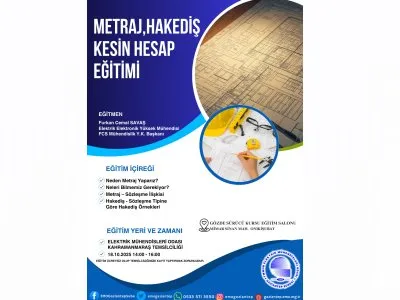 KAHRAMANMARAŞ TEMSİLCİLİĞİMİZDE, `METRAJ, HAKEDİŞ VE KESİN HESAP` EĞİTİMİ DÜZENLENECEKTİR.