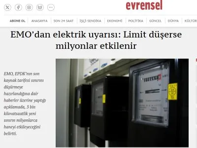 EMODAN ELEKTRİK UYARISI: LİMİT DÜŞERSE MİLYONLAR ETKİLENİR (EVRENSEL.NET, 07.10.2025)